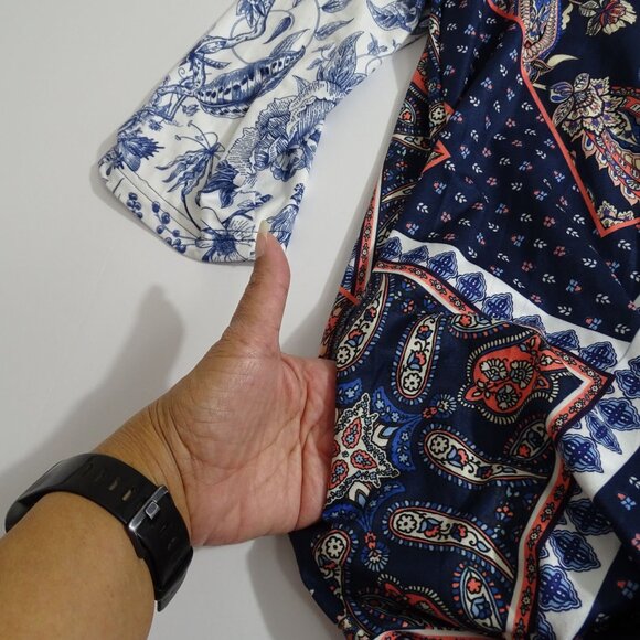 Nuggles Paisley Print Boho Maxi Dress Modest Navy Blue Women Size 2X 3/4 Sleeve - Picture 6 of 8